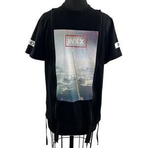 INXX Black Top Cotton Ribbed Crew Neck Graphic Front Double Zipper Size Medium M